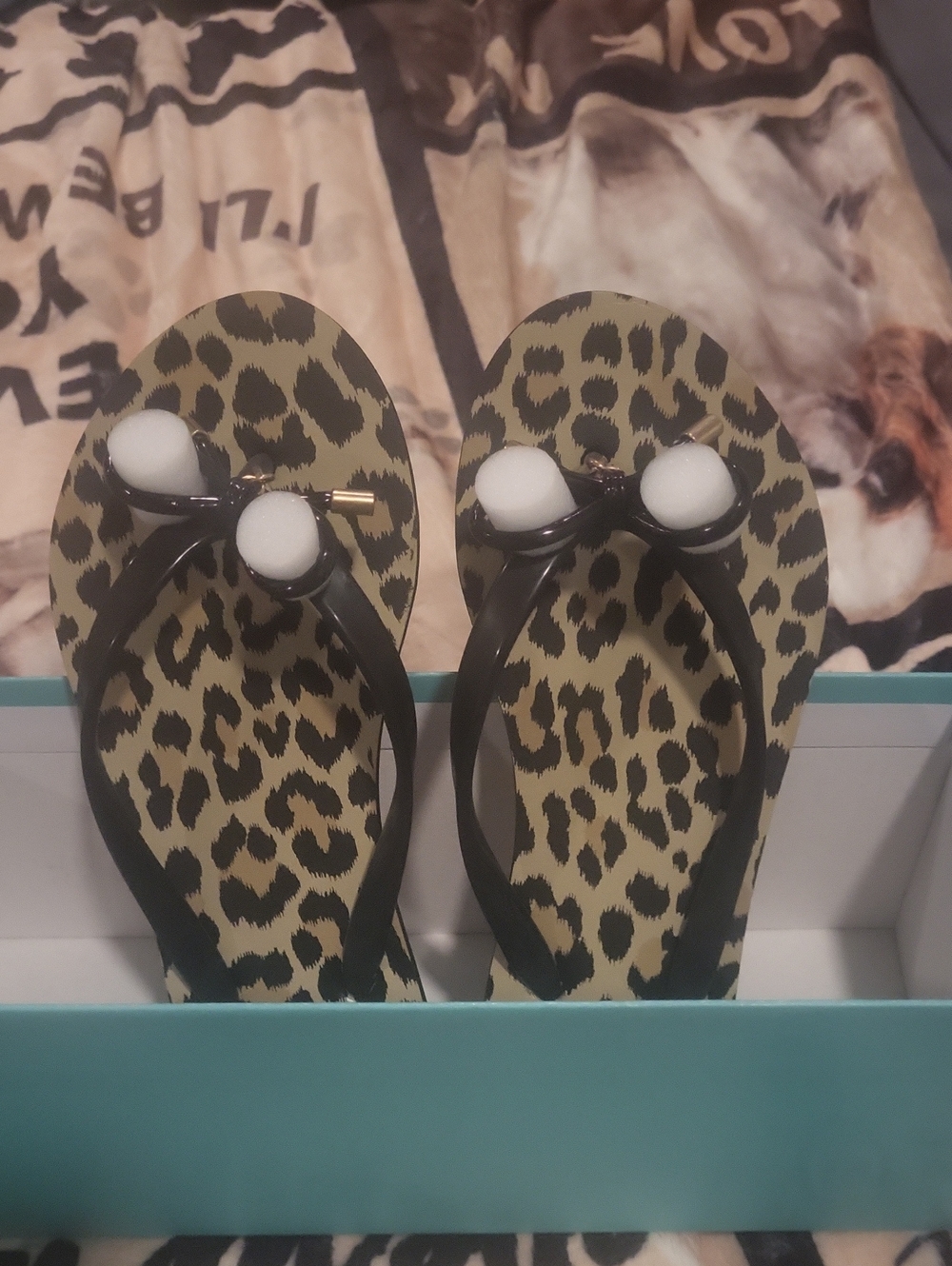 Kate Spade Flip Flops New In Box Color Black Leopard Free Shoe Bag Tied
